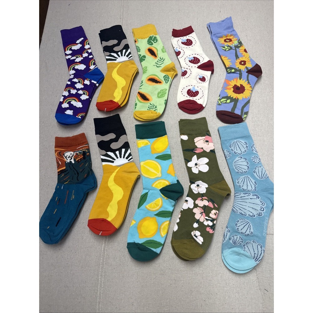 Different Touch Crew Socks 10 Pair Novelty Mixed Design Multi 9-12 Like New